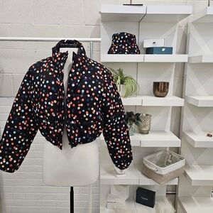 Matching Polka Dot Hat And Crop Puffer Jacket